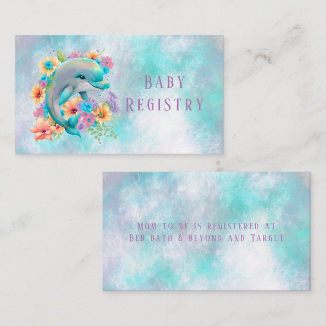 Carte D'accompagnement Aquarelle Adorable Dolphin & Floral Babal Registry (Devant / Derrière)