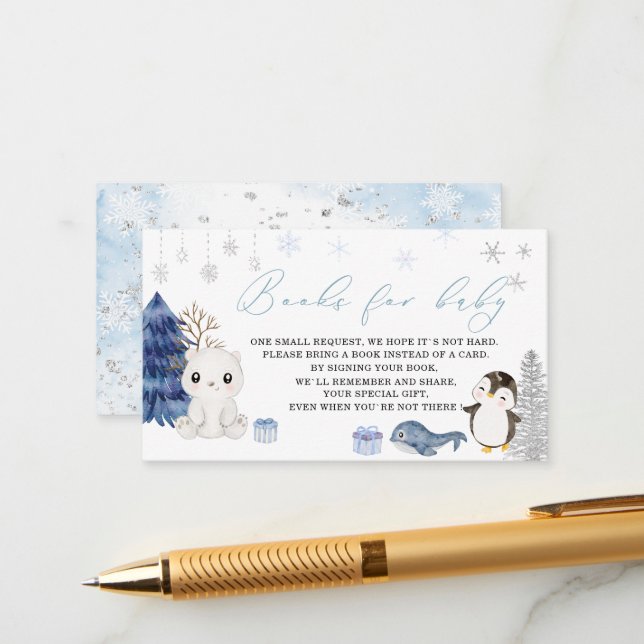 Carte D'accompagnement Aquarelle animaux arctiques baby showers pour (Devant/Arrière en situation)