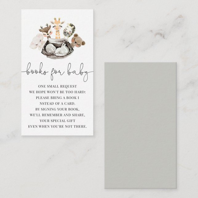 Carte D'accompagnement Aquarelle Animaux Faux Livres Or Moderne Pour Bébé (Devant / Derrière)