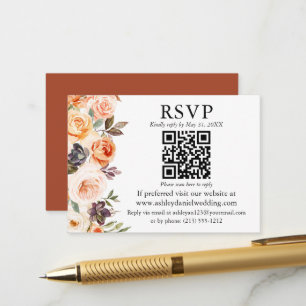 Carte D'accompagnement Aquarelle Automne Floral QR RSVP Terracotta