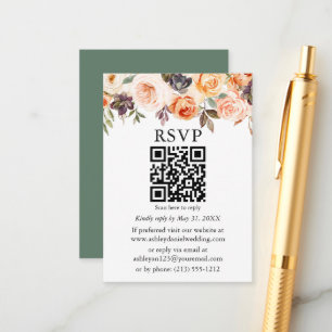 Carte D'accompagnement Aquarelle Automne Floral Sage Vert QR RSVP