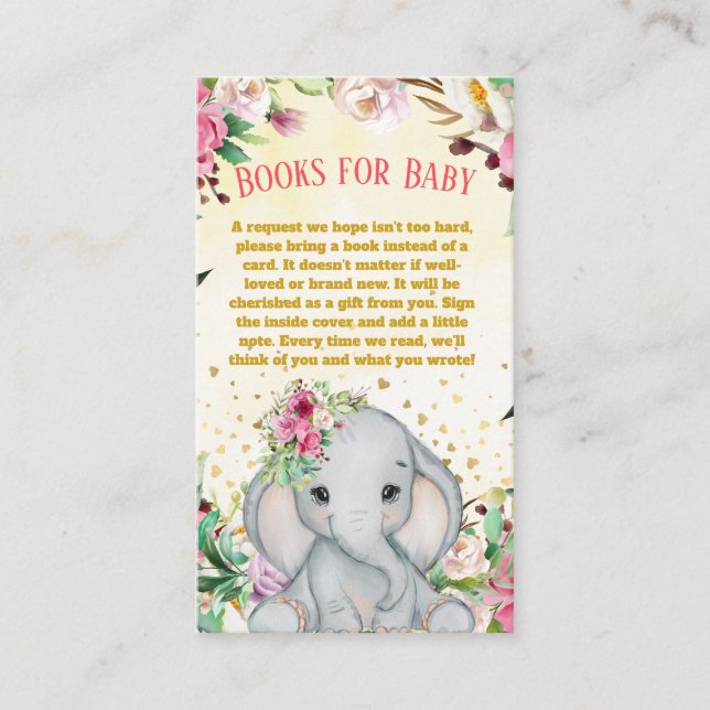 Carte D'accompagnement Aquarelle Baby Elephant Fleurs Livres Pour Bébé (Devant)