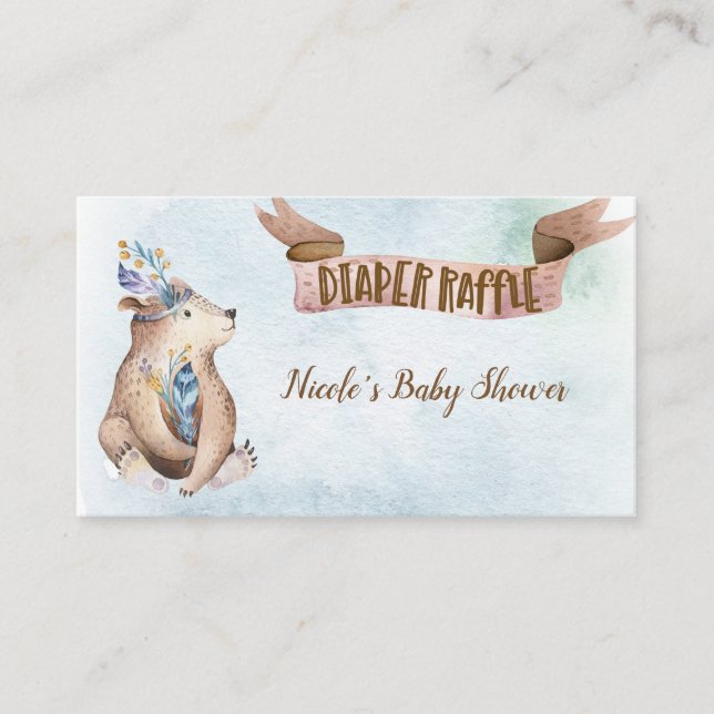 Carte D'accompagnement Aquarelle Baby shower Ours Boho Raffin (Devant)