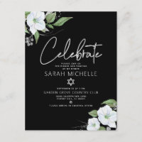 Aquarelle bat mitzvah noir Argent Script Floral