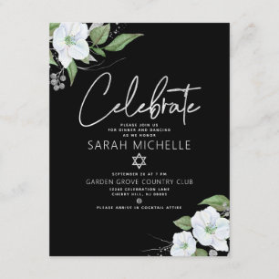 Carte D'accompagnement Aquarelle bat mitzvah noir Argent Script Floral