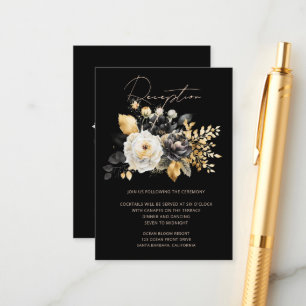Carte D'accompagnement Aquarelle Black Gold Floral Réception