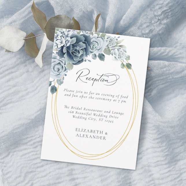 Carte D'accompagnement Aquarelle bleu Dusty Réception de mariage floral (Créateur téléchargé)