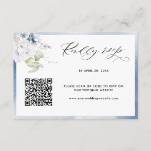 Carte D'accompagnement Aquarelle bleu foncé, Mariage floral QR Code RSVP