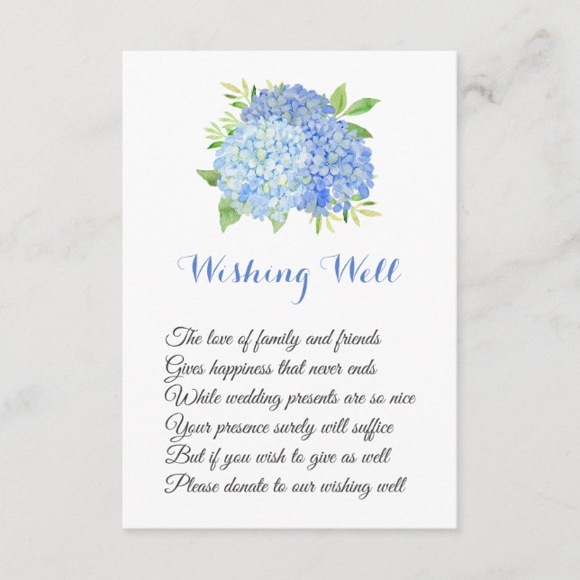 Carte D'accompagnement Aquarelle Bleu Hydrangea Mariage bien vouloir (Devant)