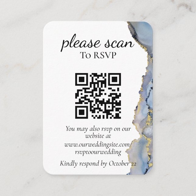 Carte D'accompagnement Aquarelle bleu moderne RSVP avec code QR (Devant)