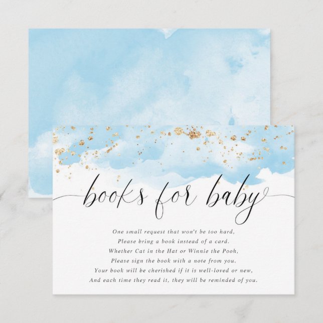 Carte D'accompagnement Aquarelle bleu or parties scintillant livres blanc (Devant / Derrière)