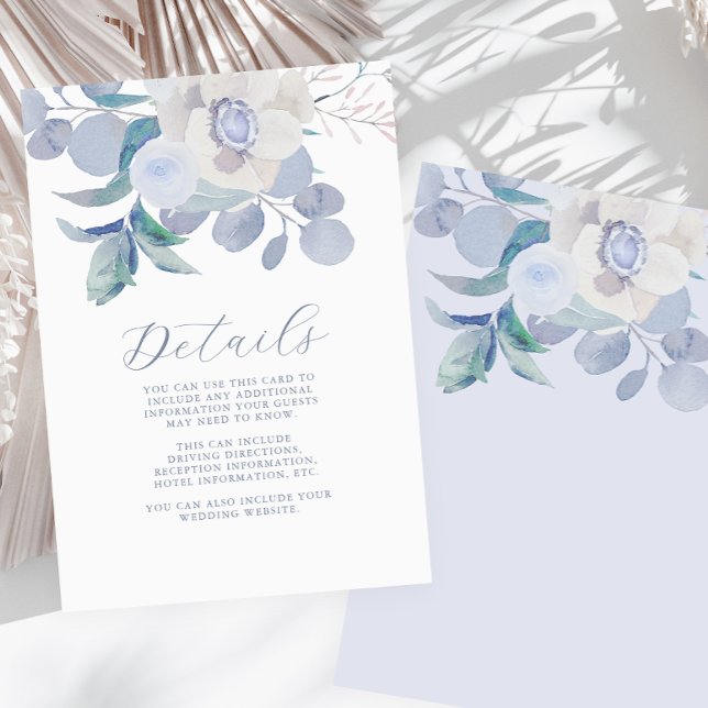 Carte D'accompagnement Aquarelle bleu simple Floral Mariage Détails de l' (Créateur téléchargé)