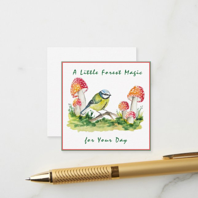 Carte D'accompagnement Aquarelle bleu Tit et vol Agaric (Devant/Arrière en situation)