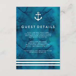 Carte D'accompagnement Aquarelle bleue Mariage nautique Informations clie
