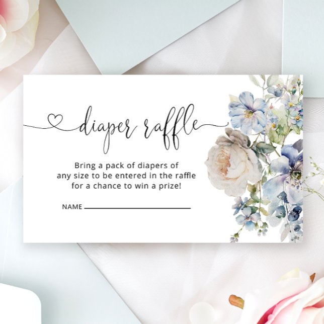 Carte D'accompagnement Aquarelle Blue Floral Baby shower Déchets Raffle (Créateur téléchargé)