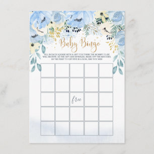 Carte D'accompagnement Aquarelle Blue Floral Baby shower Jeu de Bingo