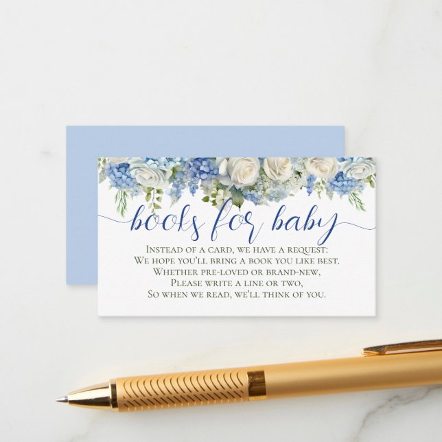 Carte D'accompagnement Aquarelle Blue Hydrangea Flowers Livres pour bébé (Devant/Arrière en situation)