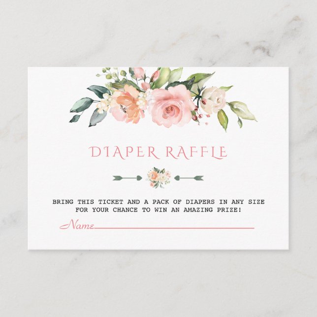 Carte D'accompagnement Aquarelle Blush Cream Floral Diaper Raffle (Devant)