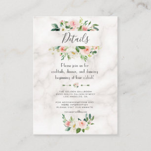 Carte D'accompagnement Aquarelle Blush Floral Marble Détails du Mariage