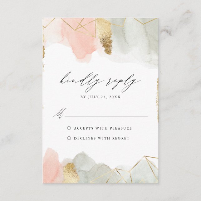 Carte D'accompagnement Aquarelle Blush & Sage Mariage géométrique RSVP (Devant)