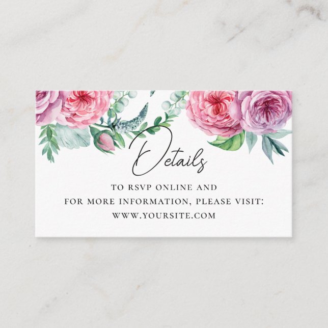 Carte D'accompagnement Aquarelle boho jardin fleuri mariage QR détails (Devant)