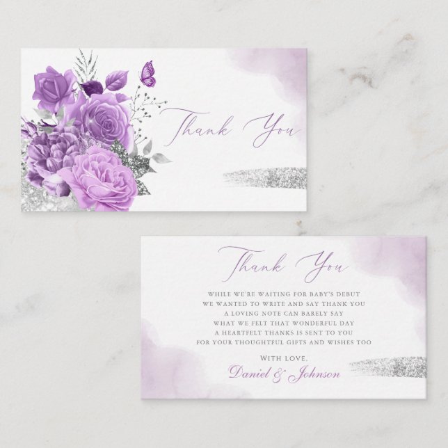 Carte D'accompagnement Aquarelle Boho moderne Floral Baby Showe Merci (Devant / Derrière)