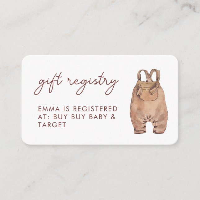 Carte D'accompagnement Aquarelle Boho Vêtements Baby shower cadeau Regist (Devant)