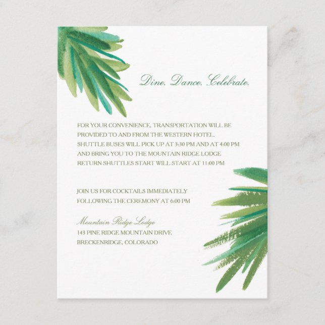 Carte D'accompagnement Aquarelle Bois de Pin | Réception de Mariage (Devant)