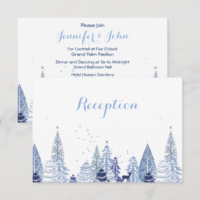 Carte D'accompagnement Aquarelle Bois Réception de mariage d'hiver (Devant / Derrière)