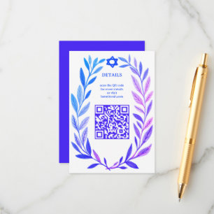 Carte D'accompagnement Aquarelle botanique Bar Mitzvah QR personnalisé