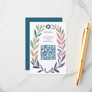 Carte D'accompagnement Aquarelle botanique BAR MITZVAH QR personnalisé