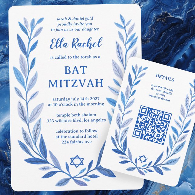 Carte D'accompagnement Aquarelle botanique CUSTOM QR Bar Bat mitzvah (Botanical Watercolor CUSTOM QR Bar Bat Mitzvah Enclosure Card
)
