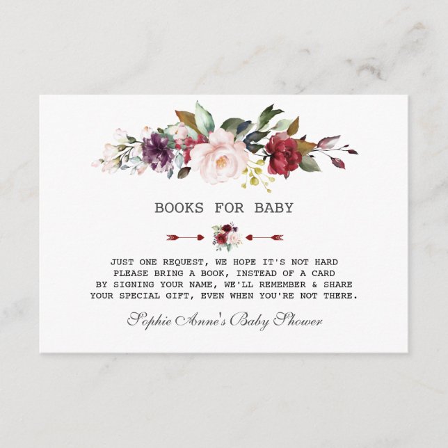 Carte D'accompagnement Aquarelle Burgundy Blush Baby shower Floral (Devant)