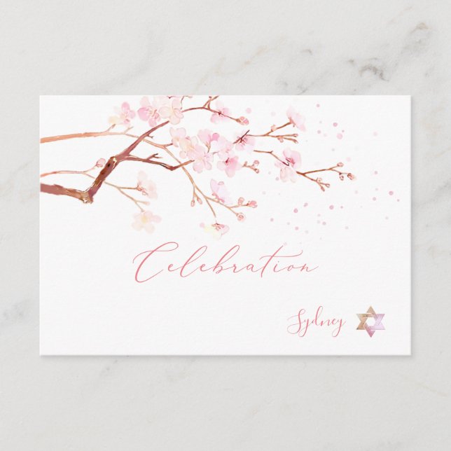 Carte D'accompagnement Aquarelle Cerise Fleurs Mitzvah ✡ Célébration (Devant)