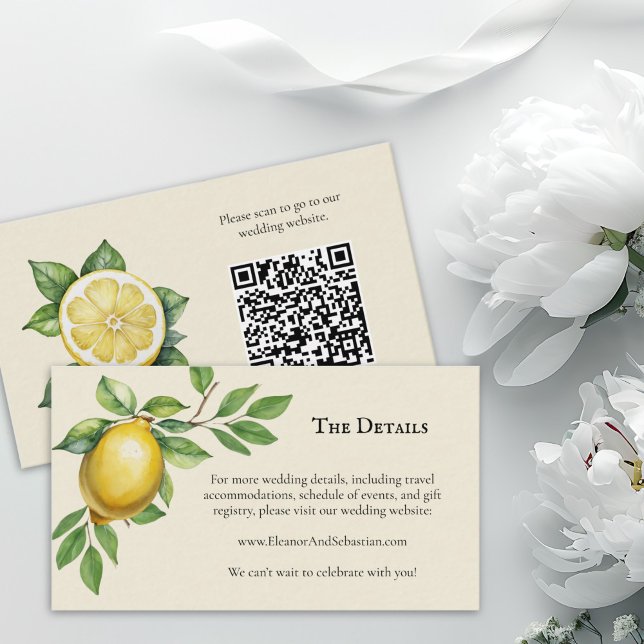 Carte D'accompagnement Aquarelle Citron jaune Russe Mariage QR Code (Créateur téléchargé)