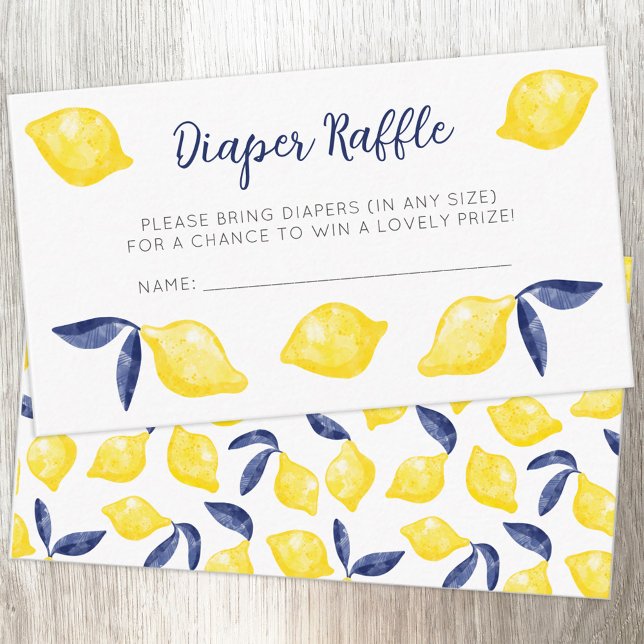 Carte D'accompagnement Aquarelle Citron Motif Citrus Déchets Raffin (Citrus lemon watercolor Mediterranean Diaper Raffle baby shower enclosure card)