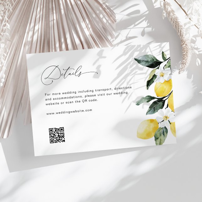 Carte D'accompagnement aquarelle citrons détails du mariage (Créateur téléchargé)