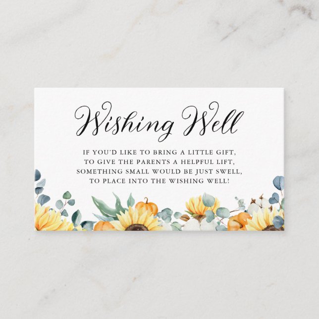 Carte D'accompagnement Aquarelle Citrouille et Sunflower Bébé Wishing wel (Devant)