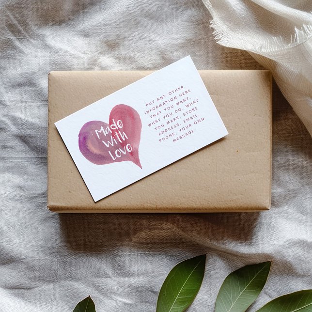 Carte D'accompagnement Aquarelle coeur fait avec amour Social Links icône (Watercolor love heart made with love Social Links Enclosure Card for customer orders.)