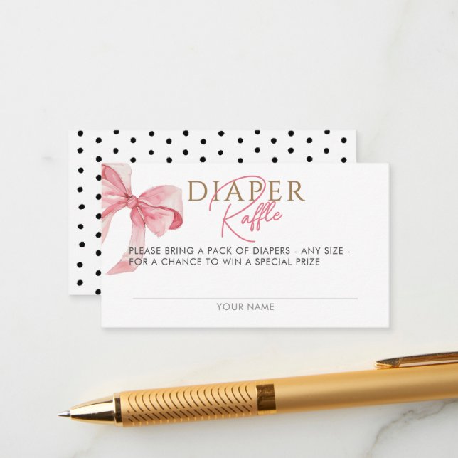 Carte D'accompagnement Aquarelle Coquette Bow Diaper Baby shower Raffin (Devant/Arrière en situation)