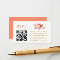 Aquarelle Coral Floral Mariage QR Gold RSVP