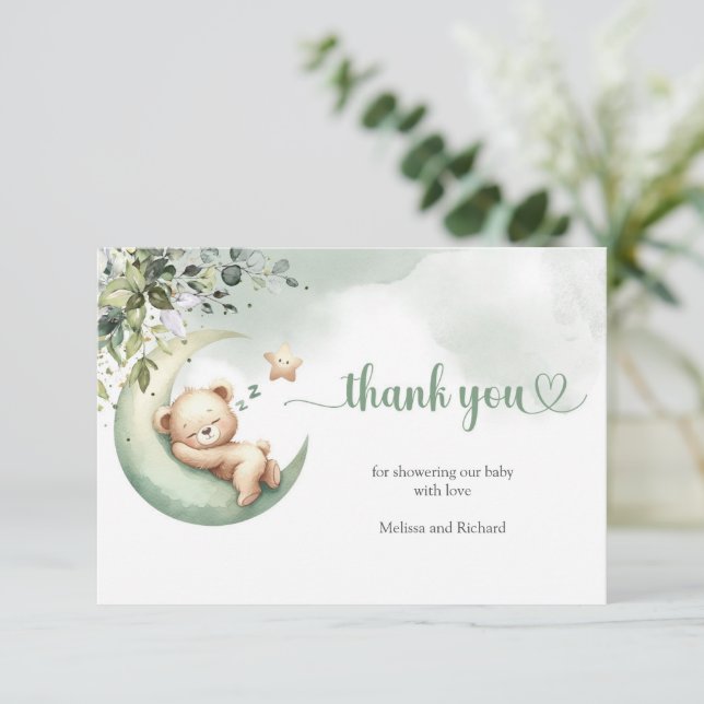 Carte D'accompagnement Aquarelle couleur genre vert neutre ours Merci (Debout devant)