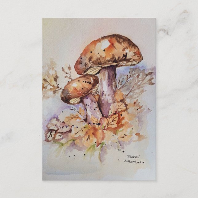 Carte D'accompagnement Aquarelle couleurs automne champignons (Devant)