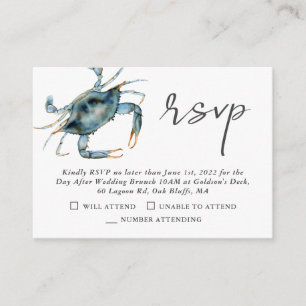 Carte D'accompagnement Aquarelle Crabe Fruits de mer Brunch RSVP