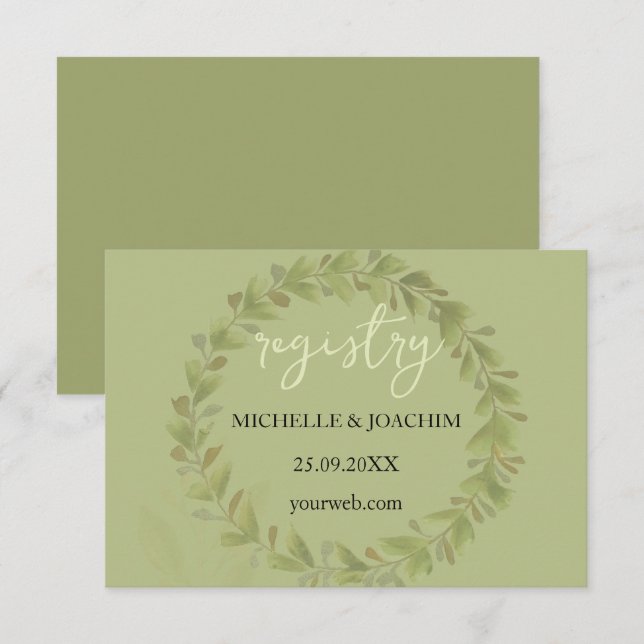 Carte D'accompagnement Aquarelle de couronne verte artistique (Devant / Derrière)