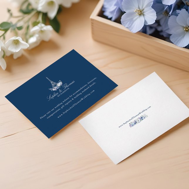 Carte D'accompagnement Aquarelle de la Tour Eiffel Mariage de la Marine F (Paris Eiffel Tower Watercolor Floral Navy Wedding Enclosure Card)