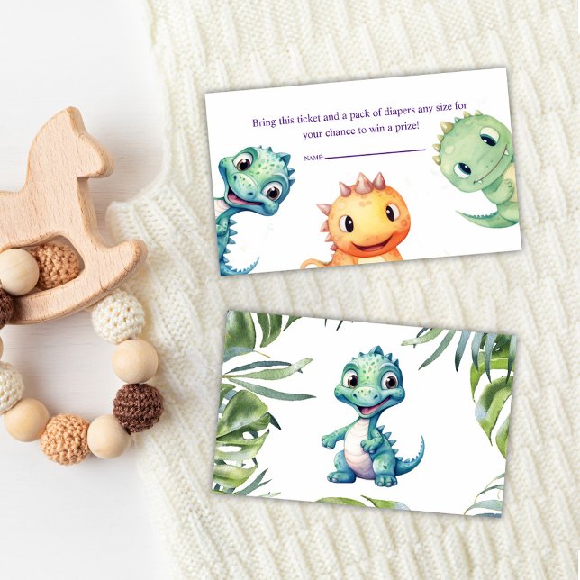 Carte D'accompagnement Aquarelle Dinosaure Baby shower Dinosaure Raffin (Watercolor Dinosaur Baby Shower Diaper Raffle Enclosure Card)