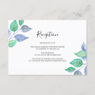 Carte D'accompagnement Aquarelle Dusty Blue Foliage Réception de mariage