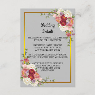 Carte D'accompagnement Aquarelle Dusty Gris Or Pêche Florale Mariage En