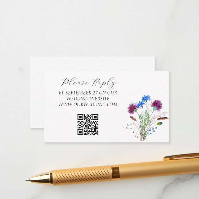 Carte D'accompagnement Aquarelle écossaise de chardon Mariage floral viol (Devant/Arrière en situation)